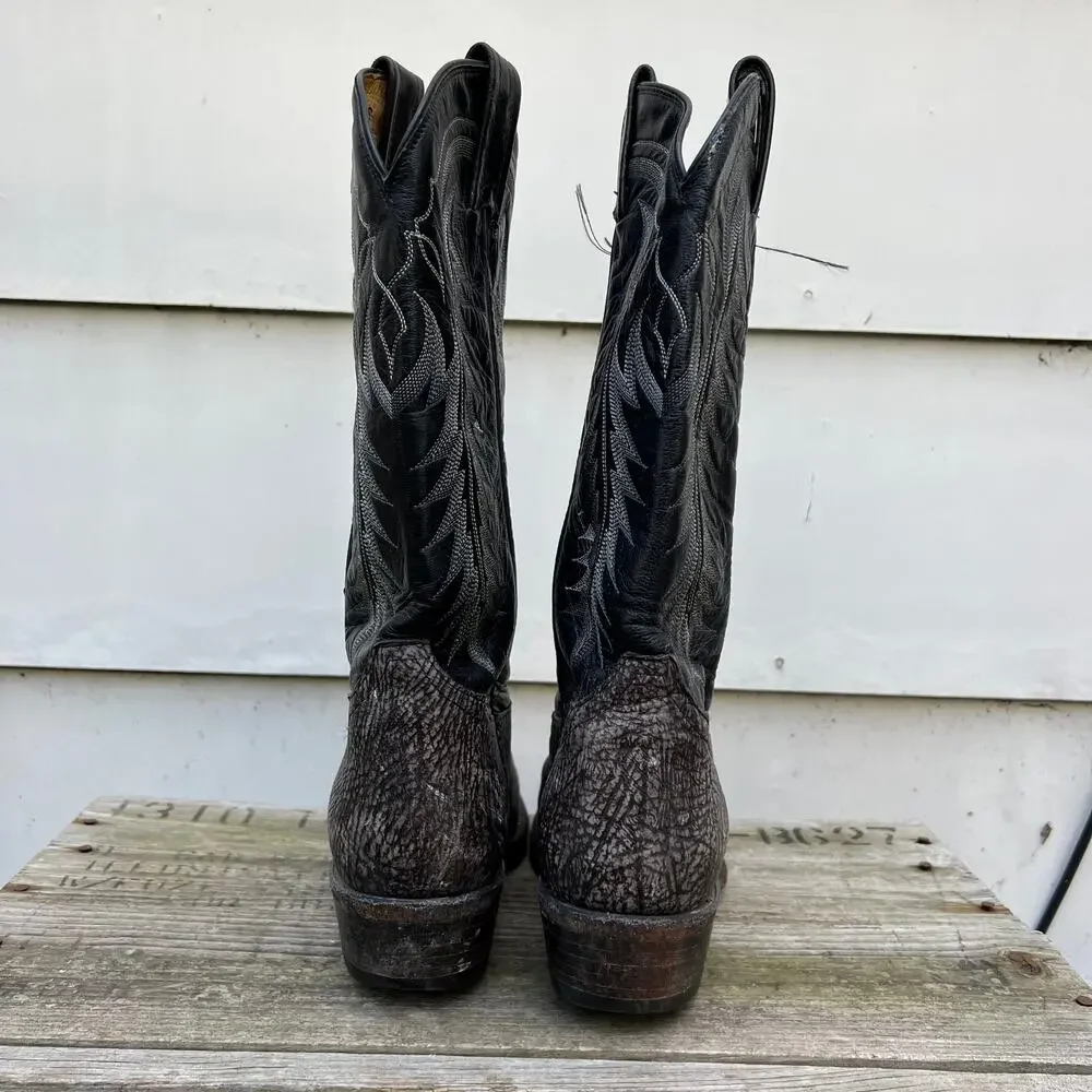 Vintage Tony Lama gray textured leather almond toe cowboy boots 8 1/2 D
